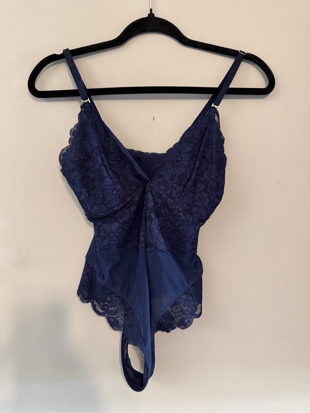 We Are HAH Back Off Lace Bodysuit Navy Blue Open Back Free People size small